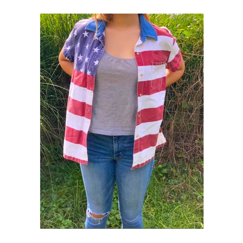 Casual Corner Annex | American Flag Jean Jacket |